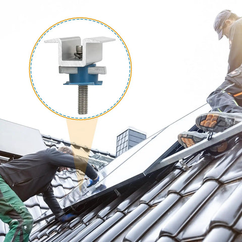 Heavy Duty Kickass Solar Panel Clamps With Bolt Nuts Corrosion Proof Aluminum Mid Mount Brackets during installation on rooftop.