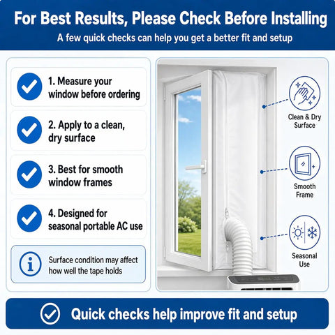 Instructional guide for installing 200cm Portable AC Window Seal Kit For Casement Crank Skylight And Push Out Windows Waterproof Full Seal Upgrade Magnetic Screen Vent Kit Perfect Fit For Most Window Setup And Easy Install.
