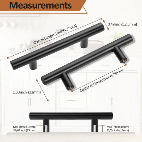 Matte Black Drawer Pulls 10 Pack With 3 Inch Center To Center Hole Spacing For Cabinets And Furniture Upgrade measurements