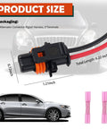 Alternator Pigtail Harness With Terminals 2 Pin Plug OEM 25877026 showing dimensions with car graphics and terminals.