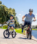 Father and child on bikes using Two Pack 20 Inch Bike Tubes 20x1.75 To 2.125 Premium Butyl Inner Tubes With 32mm Schrader Valve