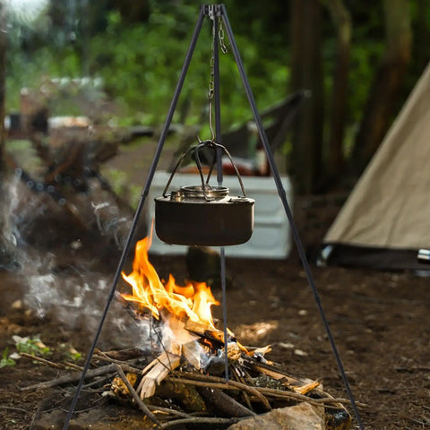 Campfire Tripod Grill Stand With Adjustable Height Ultra Portable Aluminum Cooking Gear For Camping fits pots over flames