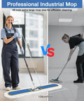 Comparison of 48 Inch Commercial Dust Mop Featuring Oversized Head Heavy Duty Floor Sweeper and smaller mop for efficient cleaning.