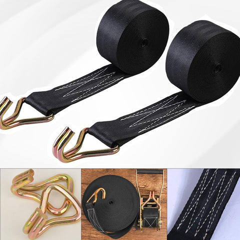 Heavy Duty Ratchet Straps 8000 Lbs Break Strength, 6600 Lbs Working Load Limit, 2 Inch By 27 Foot Black Tie Down Straps with Double J Hooks