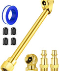 Dual Head Air Chuck Set With Closed Ball Tire Chuck And One Quarter Inch NPT Quick Plug Pro Grade Heavy Duty Tire Inflation Kit for air compressor and tire gauge with metal alloy construction and accessories.