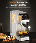 Next Level 1400W Espresso Machine With Auto Milk Frother And Sleek Stainless Steel Finish To Pull Barista Grade Shots That Truly Hit The Spot Whenever You Want brewing espresso with 20BAR pressure.