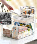 Foldable Plastic Storage Baskets With Handles 2 Pack Grab-And-Go Stackable Collapsible Crates with books and small items