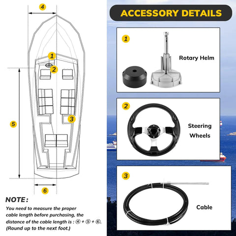 Outboard Steering Kit With A 10ft Steering Cable And Three Quarters Inch Standard Tapered Shaft, Boat Steering Control Cable For Yachts, Fishing Boats And Other Watercraft, Includes Steering Wheel And Durable Alloy Rudder Cable System