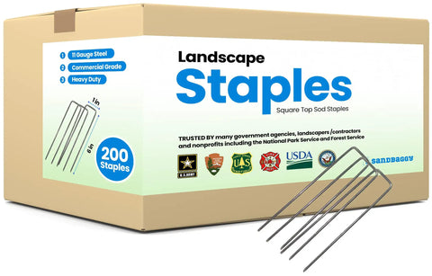Box of 200 Pack 6 Inch Landscape Staples Heavy Duty Pro Grade For Securing Landscape Fabric Ground Cover And Drip Irrigation Tubing