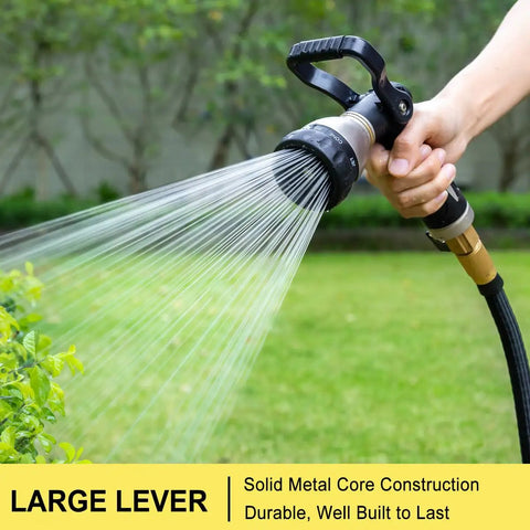 Person using Heavy Duty Fireman Style Hose Nozzle With 8 Spray Patterns Metal Water Nozzle High Pressure Garden Sprayer