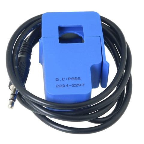 SCT-013 Blue Non Invasive AC Current Sensor With Split Core Clamp And One Meter Wire For Plug And Go Energy Measurement and home wiring fixes, compact design.