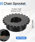 Two Pack Number 25 Roller Chain Sprocket For Heavy Duty ISO 04C, 24 Teeth, 19mm Bore, C45 Carbon Steel with Black Oxide