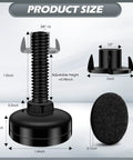Heavy Duty Adjustable Furniture Leveling Feet Set Ten Pack With T Nut Kit Three Eighths Inch Sixteen Thread Leg Levelers size diagram