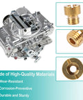 Holley Main Jet Assortment Kit 72 Brass Carburetor Jets Size 64 To 99 For Holley 2010 2300 4010 4011 4150 4160 4500 Carburetors Replacement Tuning Kit, showing brass jets and a Holley carburetor close-up view.