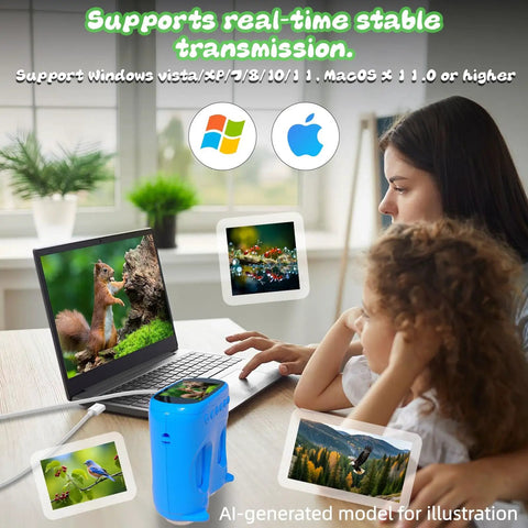 2 In 1 Kids Digital Microscope And Telescope With 1000X Magnification 10X Eyepiece 4K Imaging 2 Inch Screen Photo And Video Capture Built In Storage For 200 Shots Super Cool STEM Science Toy Gift For Ages 3 4 5 6 7 8 9 10 11 12 on laptop with kids