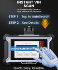 DS100 OBD2 Scanner With Touchscreen AutoVIN In Seconds shown with onscreen VIN display.