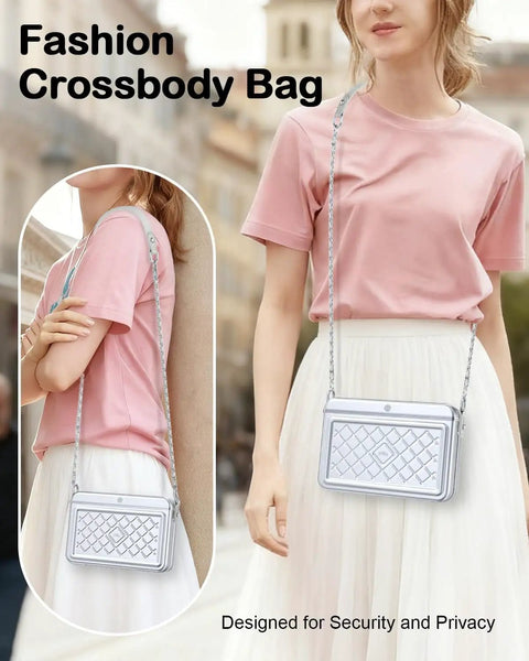 Anti Theft Fingerprint Safe Lock Bag For Women Portable Metal Phone Lock Box With Password Travel Security Case For Privacy And Protection Silver