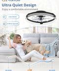 Totally Sleek Low Profile Ceiling Fan With Bright Light And Remote, 20 Inch Matte Black, Dope Smart App Control, Reversible Motor, Six Speed Settings, Sweet Dimmable Glow For Any Space in a cozy living room setting.
