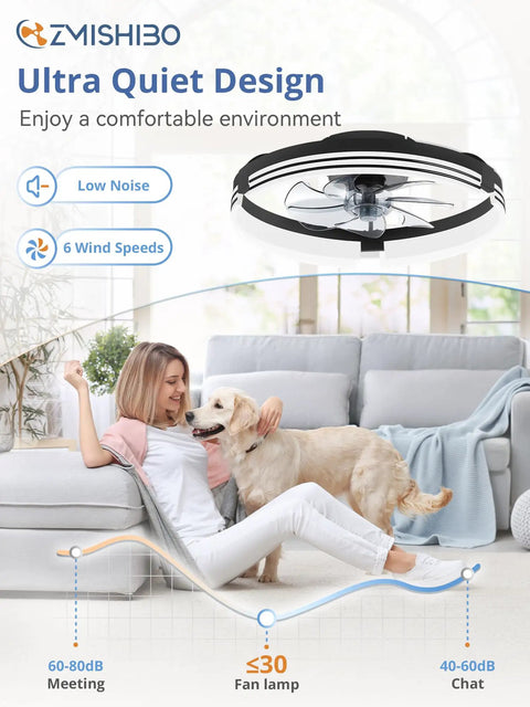 Totally Sleek Low Profile Ceiling Fan With Bright Light And Remote, 20 Inch Matte Black, Dope Smart App Control, Reversible Motor, Six Speed Settings, Sweet Dimmable Glow For Any Space in a cozy living room setting.