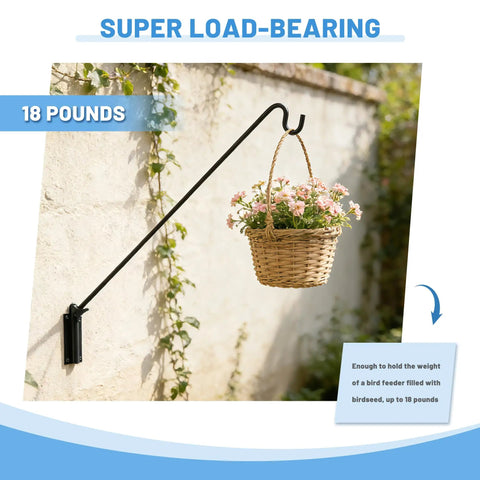 Rock Solid Adjustable Deck Hook Wall Pole Extending Twenty Eight To Forty Three Inches For Backyard Display of flowers in hanging basket.