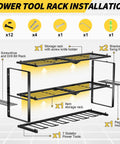 Beefy 3 Layer Power Tool Organizer Wall Mount With Seven Cordless Drill Holders Heavy Duty Tool Rack assembly parts.