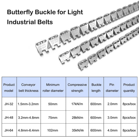 24 Inch Stainless Steel Butterfly Conveyor Belt Fastener With Four Connecting Pins Low Profile Lacing Splice with various sizes.
