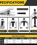 5 In 1 Ball Joint Separator Kit With Pitman Arm Puller And Tie Rod End Tool Set with specifications table displayed