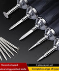 Six Piece 3mm Shank Wood Carving Drill Bit Set for Engraving And Grinding displayed with detailed view of each bit.