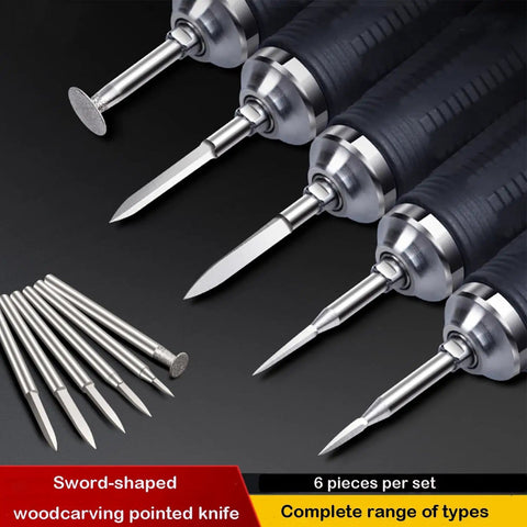 Six Piece 3mm Shank Wood Carving Drill Bit Set for Engraving And Grinding displayed with detailed view of each bit.