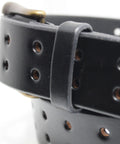 Close-up of Heavy Duty Two Prong Leather Belt With 1.5 Inch Width Real Tough Genuine US Leather Amish Handcrafted In Lancaster PA