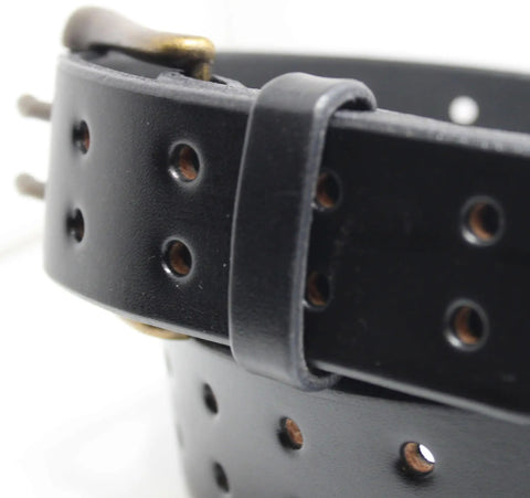 Close-up of Heavy Duty Two Prong Leather Belt With 1.5 Inch Width Real Tough Genuine US Leather Amish Handcrafted In Lancaster PA