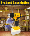 Cordless Heat Gun With Razor Scraper For Dewalt 20V Max Battery Paint Stripping Tool Dual Temp Settings DIY Replacement For DCE530B Battery Not Included shown with features labeled in workshop setting