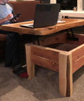 2-pair folding lift hinges installed on natural wood lift-top coffee table with storage