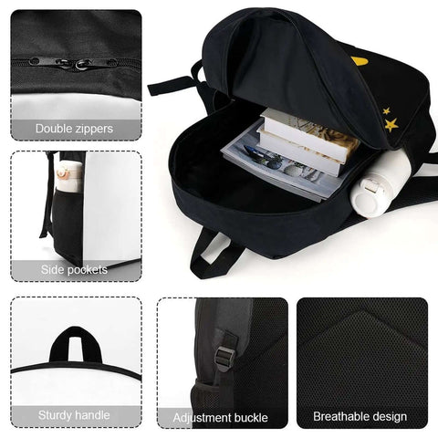 Cool Banana Style Backpack For Men And Women Go To Everyday Travel And Hiking 17 Inch Capacity with open main compartment and features like double zippers and side pockets visible.