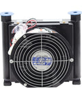 Front view of Beefy 10 LPM Hydraulic Cooler Oil Radiator Heat Exchanger for CNC Systems, DC 24V cooling unit with fan grille