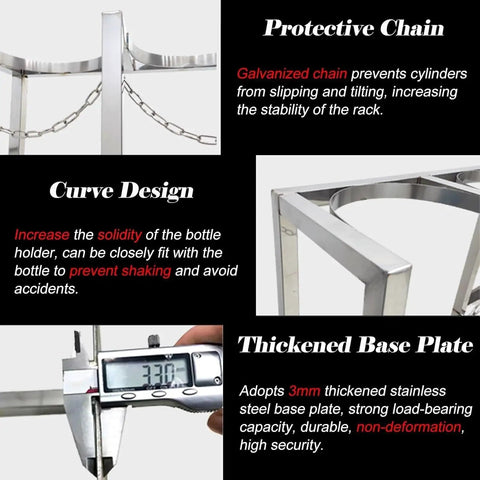Rugged Oxygen Tank Cart With 39.4 Inch Stainless Rack And Adjustable Chain 40L organizer showing protective chain.