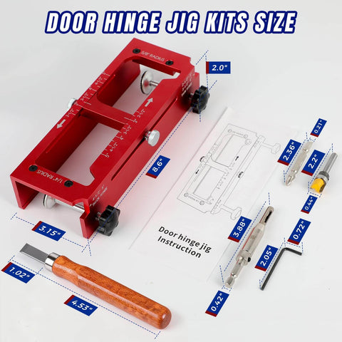 Upgraded Aluminum Alloy Door Hinge Jig Kit For Router Pro Grade Mortise Template and tools with size measurements