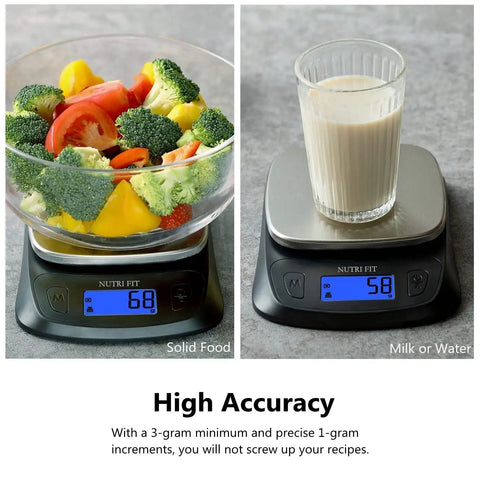 Ultra Slim Digital Kitchen Scale For Baking And Cooking, 11lb And 5kg Capacity, Grams And Ounces, Tare Function, Backlit LCD, Black And Stainless Steel