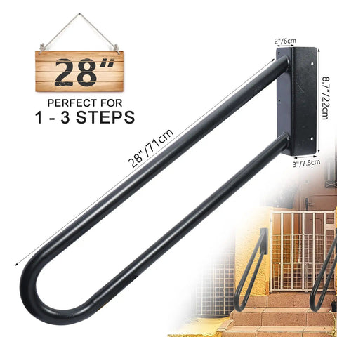 Sturdy 28 Inch Jamb Mounted Handrails 2 Pack U Shape Wall Mount For 1 To 3 Step Stairs Black Wrought Iron Porch Indoor Outdoor Heavy Duty Cast Iron Stairs Rail Vintage Style Look