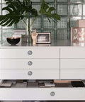 White dresser with Yellow And Blue Mediterranean Tile Drawer Knobs With Crystal Glass And Silver Base, Boho Style Cabinet Pulls