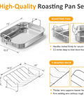 15.6 Inch Nonstick Stainless Steel Roasting Pan With V Shaped Rack, Rectangular Lasagna Bake Pan With Handles, Heavy Duty And Dishwasher Safe