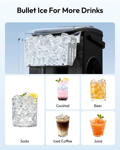 EUHOMY black countertop ice maker with handle.