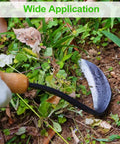 Hand Weeder Sickle Hoe For Garden Weeding And Weed Removal 11 Inch Nejiri Kama Blade Tool with wooden handle in use on ground