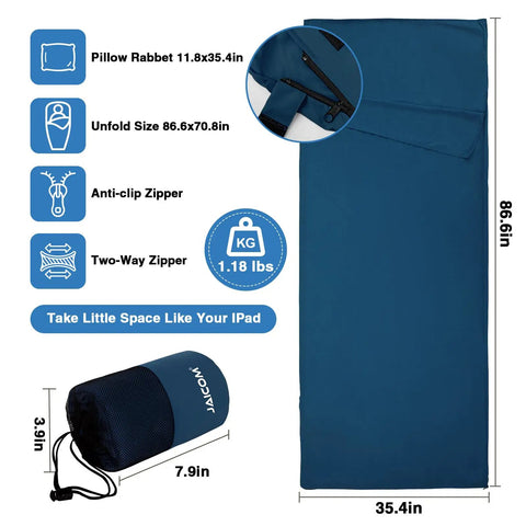 Ultralight Sleeping Bag Liner Travel Sheets And Adult Sleep Sack For Summer Use Ultra Portable Backpacking 86.6x35.4in, 1.18lbs