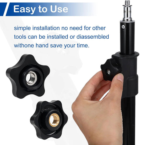 Installed black star knob on vertical rod; 5/16-18 thread, 7-piece set with two loose knobs.