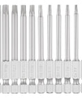 Top Shelf 11 Piece Tamper Proof Torx Bit Set Built Tough With Heavy Duty S2 Steel showing T6 to T40 bits with 1/4 inch hex shank.