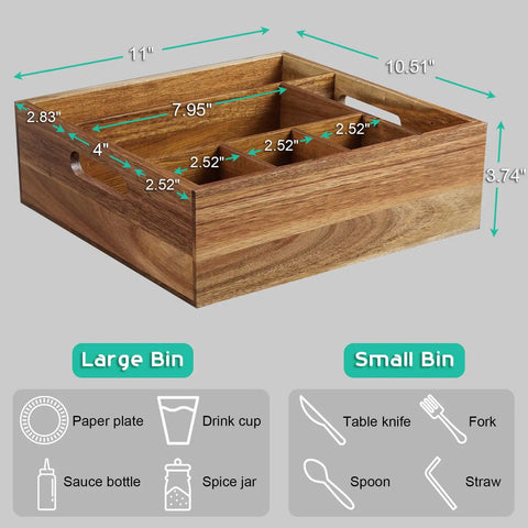 Acacia Wood Utensil Holder And Plate Organizer For Parties Six Compartment Silverware Caddy dimensions chart