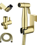 Handheld Bidet Sprayer For Toilet In SUS304 Stainless Steel Brushed Gold Kit With 47 Inch Hose Brass Seven Eighth Inch T Valve