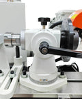 Close-up of precision adjustment wheel on Shop Ready Drill Bit Sharpener And End Mill Grinder With Precision Linear Rail.