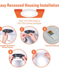 Easy installation guide for Sleek Six Inch Led Recessed Light Slim Trim Retrofit Kit Featuring 5Cct Switching with color selection.